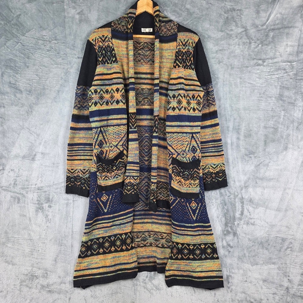 Womens Cardigan Large Boho Aztec Tribal Western Duster Pockets Colorful Artsy